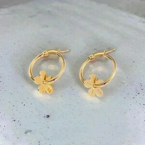 Japanese/ Korean Flower Stainless Steel Hoop Earrings